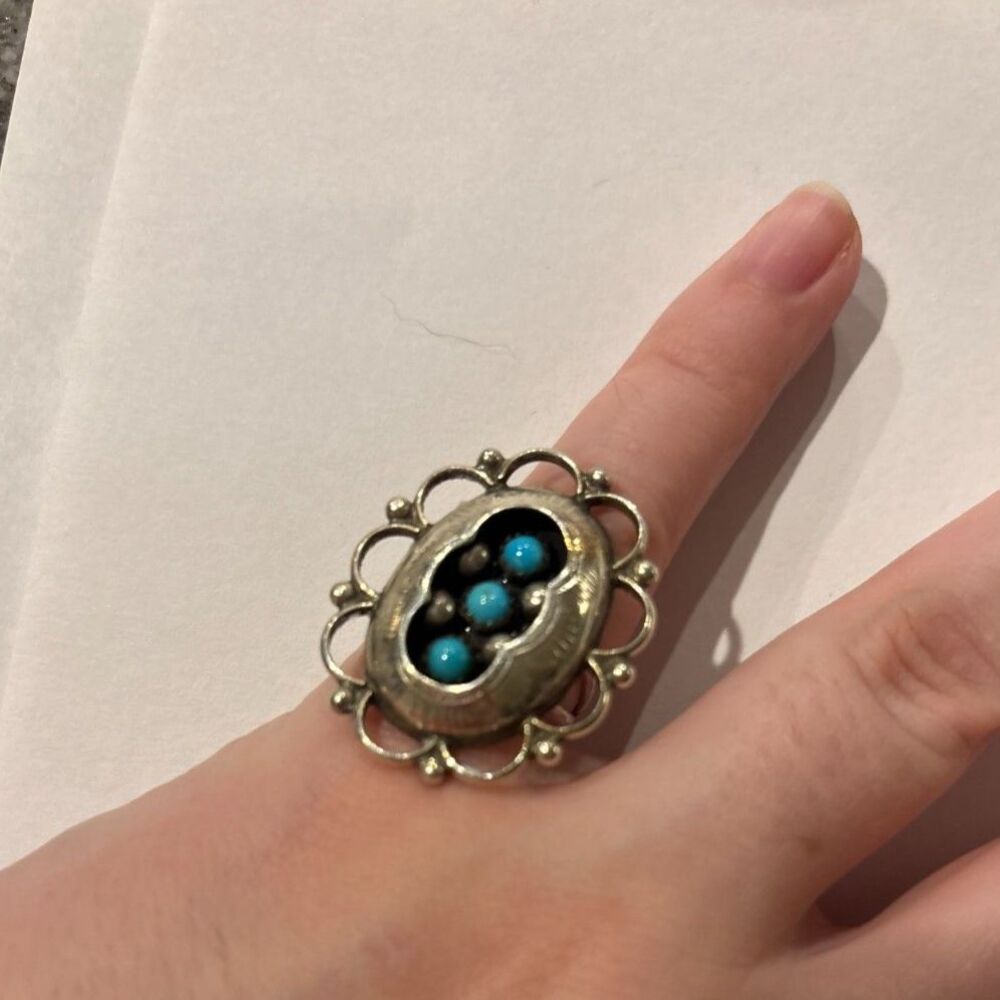 Vintage Native American ring turquoise silver shadowbox ring jewlery